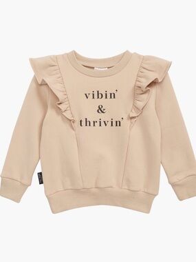 Tiny Tribe “Vibin’ & Thrivin’” Ruffle Sweatshirt Girls 4T Neutral